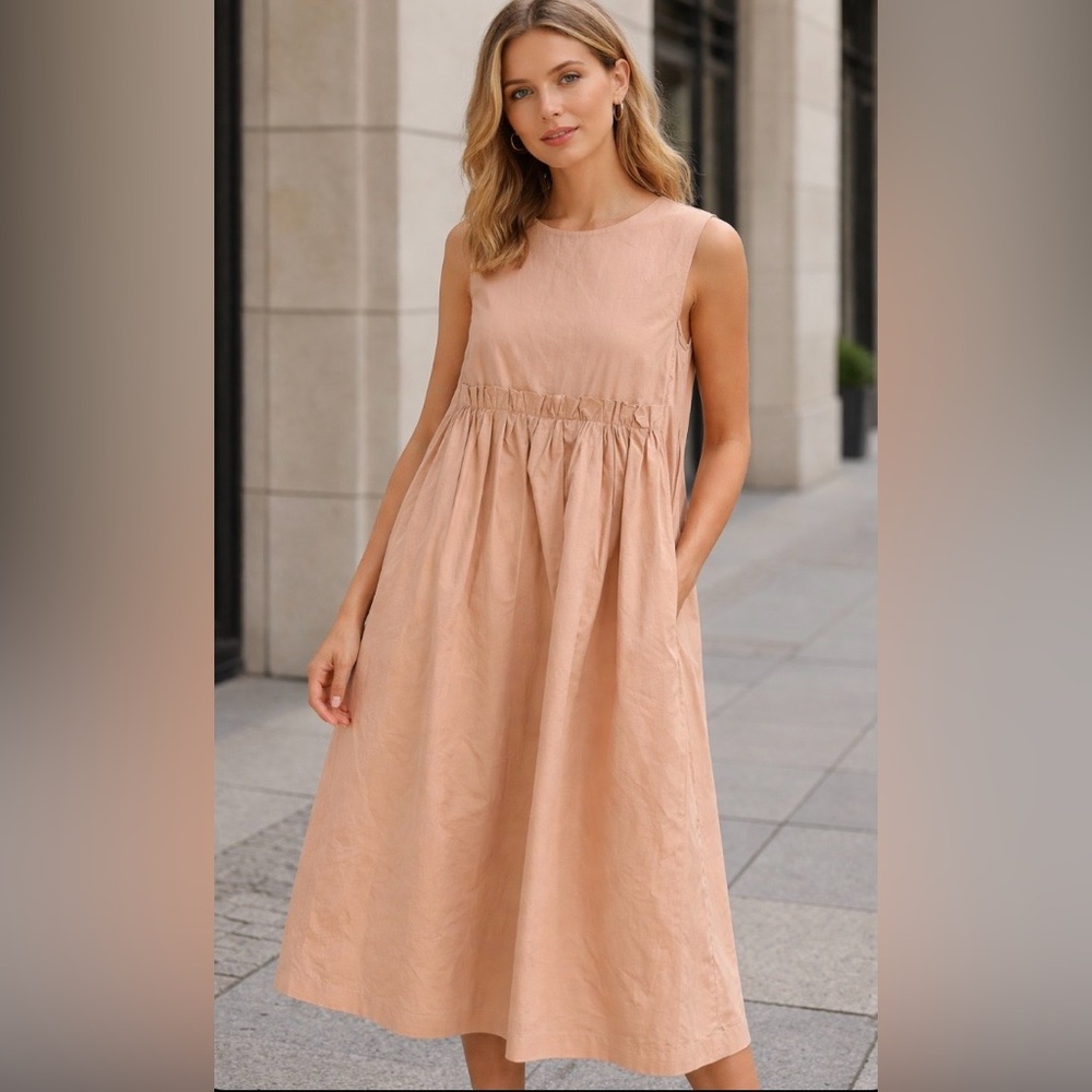 ODEEH Peach Sleeveless Babydoll Midi Dress Women’s US 4 EU 36 Minimalist Modern